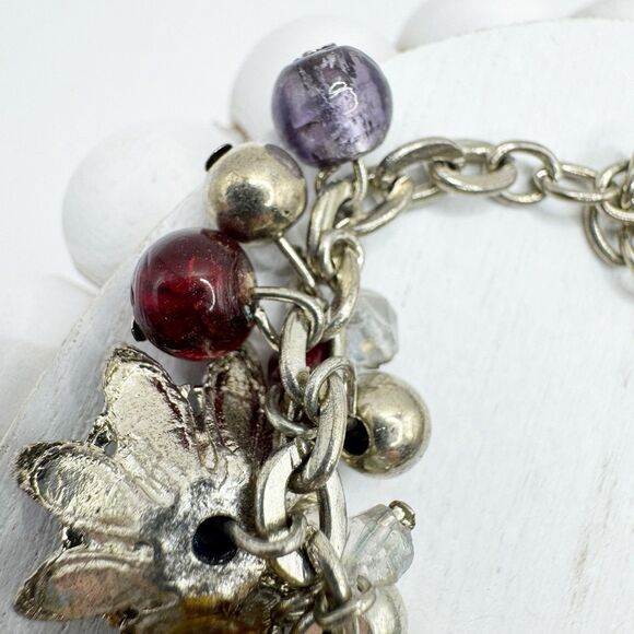 Colorful Glass Bead Flower Cluster Cha Cha Bracelet Silver Tone 7-8.5” - Picture 8 of 14